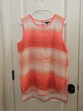 NWT Vince Camuto Sunrise Stripe Sleeveless Blouse Coral Peach L